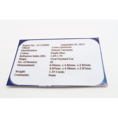  A Pair of Oval tanzanite's. Total weight 1.35cts