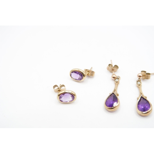  An Assortment of 9ct Amethyst Earrings&nbsp;Weight: 4.32