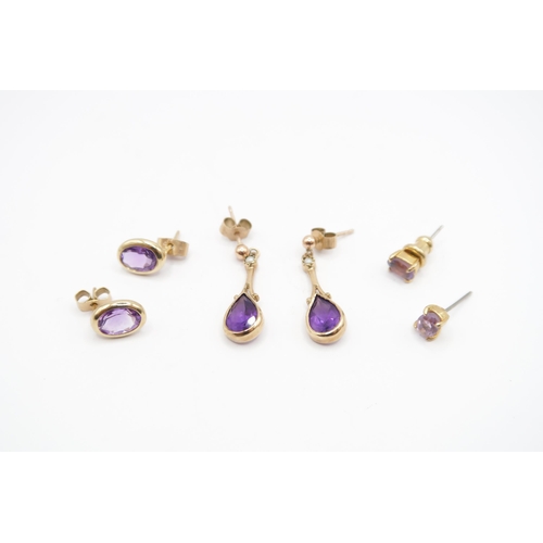  An Assortment of 9ct Amethyst Earrings&nbsp;Weight: 4.32