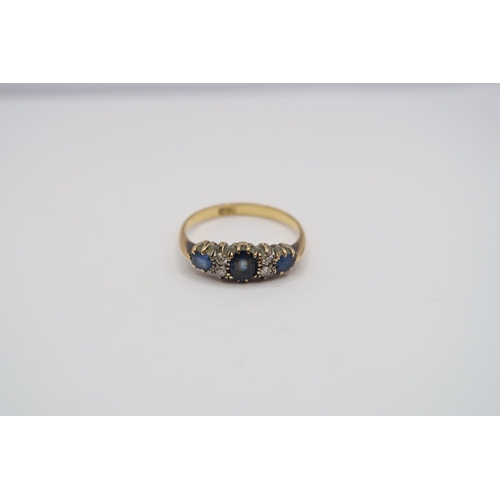  A sapphire and diamond half eternity ring. Stamped 18ct. Size N. Weight 2.34 grams&nbsp;