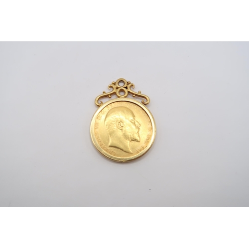  An 18ct Mounted Full Sovereign Pendant or Fob. Edward VII, London 1906.Weight: 10.9g