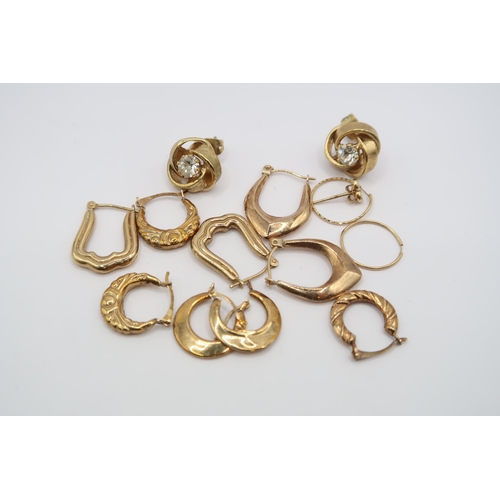  An assortment of yellow metal earrings, some stamped 375. Total weight 8.17 grams