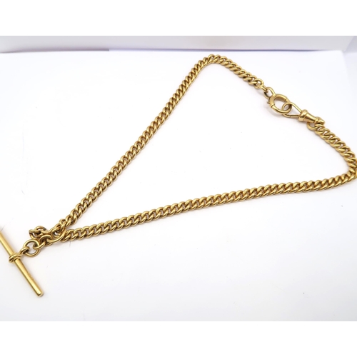 65 - An 18ct Pocket Watch Chain With T Bar and Swivel Clasp. Each Link Individually Hallmarked.Weight: 46... 