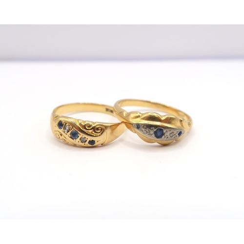 68 - Two sapphire and diamond dress rings. Stamped 18ct. Size P and P 1/2. Stamped 18ct. Weight 5.37 gram... 