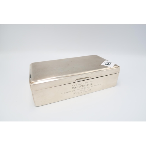  A Filled Bottom Sterling Silver Cigarette Box, Featuring an Engine Turned Lid with Engraved Front. A... 