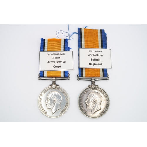  A Pair of British WW1 War Medal 1914 - 1918, Issued to PTE.&nbsp;J F Hart&nbsp;S4/145168, Army Servi... 