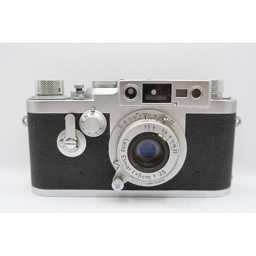  A 1950's Leica DBP Camera, (No 850 355), with Leitz Elmar&nbsp; F=3.5cm 1:3.5 lens, In Leather Case&... 