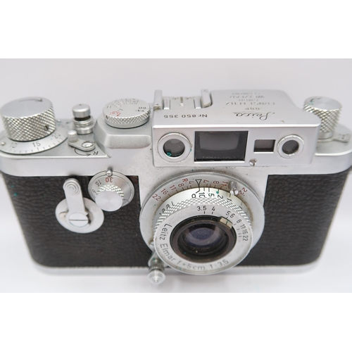  A 1950's Leica DBP Camera, (No 850 355), with Leitz Elmar&nbsp; F=3.5cm 1:3.5 lens, In Leather Case&... 
