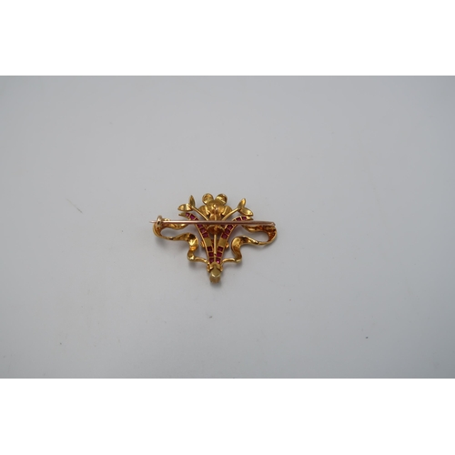 131 - A Fine Quality 15ct Yellow Gold Edwardian Ruby and Pearl Brooch in its Original Case, Rubies are a V... 