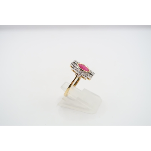 134 - A Stunning & Vibrant 18ct Yellow Gold Art Deco Style Ruby and Diamond Ring, Ruby and Diamonds ar... 