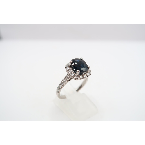 135 - A Fine Quality 18ct White Gold Sapphire and Diamond Ring, Sapphire and Diamonds Are a Very Good Colo... 