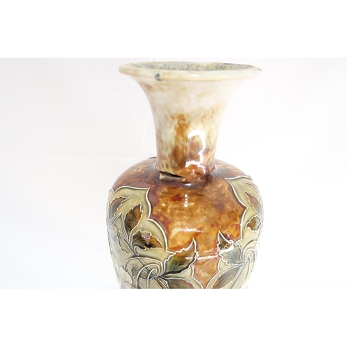 415 - A Doulton Lambeth, Art Nouveau vase, decorated floral design with bulbous body and pinched neck - br... 