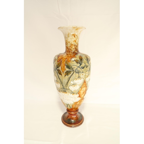 415 - A Doulton Lambeth, Art Nouveau vase, decorated floral design with bulbous body and pinched neck - br... 