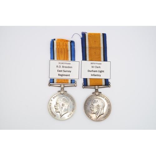 378 - A Pair of British WW1 War Medal 1914 - 1918, Issued to W PTE. Clark 8876, Durham Light Infantry Toge... 