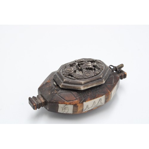 402 - A 19th Century Hand Carved Chinese Snuff Box with hand carved wooden latch. 10cm x 5cm.