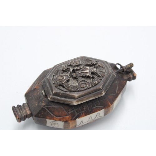 402 - A 19th Century Hand Carved Chinese Snuff Box with hand carved wooden latch. 10cm x 5cm.