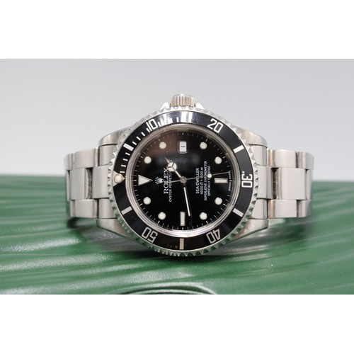 A 2005 Rolex Oyster Perpetual Date Sea-Dweller, Stainless Steel, ref. 16600, F Serial. The black dial with luminous hour indices, date aperture, steel hands. Rolex automatic cal.3135 movement, signed 93160A Oyster bracelet, with box and paperwork. Serviced 2013. 