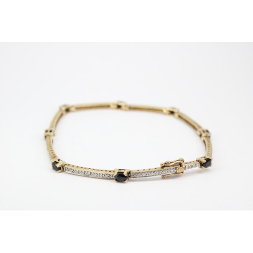 34 - A 9ct gold sapphire and diamond articulated panel bracelet. Weight 7.25 grams