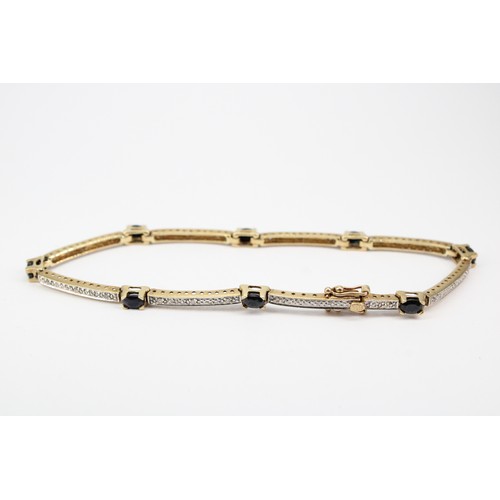 34 - A 9ct gold sapphire and diamond articulated panel bracelet. Weight 7.25 grams