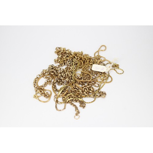 43 - Seven chains, some require repair. Test 9ct. Weight 37.37 grams