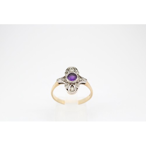 62 - A 9ct gold amethyst and diamond openwork dress ring. Size Q 1/2. Weight 2.79 grams