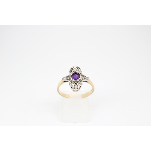 62 - A 9ct gold amethyst and diamond openwork dress ring. Size Q 1/2. Weight 2.79 grams