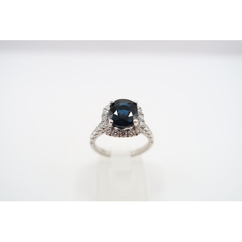 157 - A Fine Quality 18ct White Gold Sapphire and Diamond Ring, Sapphire and Diamonds Are a Very Good Colo... 