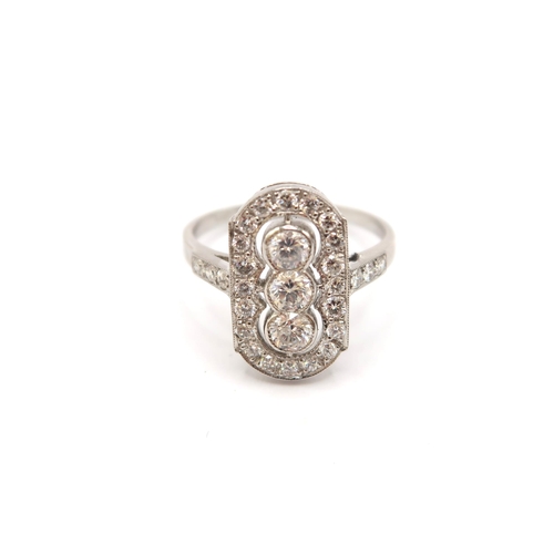 15 - An Art Deco Style Platinum and Diamond Ring, Diamonds are a Very Good Colour&nbsp;And Well Matched, ... 