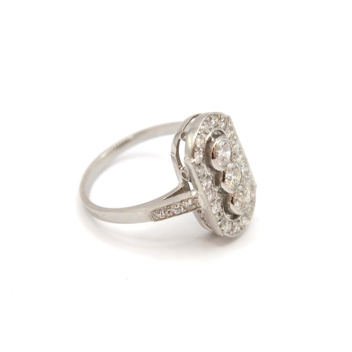 15 - An Art Deco Style Platinum and Diamond Ring, Diamonds are a Very Good Colour&nbsp;And Well Matched, ... 
