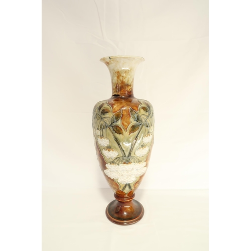 419 - A Doulton Lambeth, Art Nouveau vase, decorated floral design with bulbous body and pinched neck - br... 