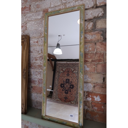 644 - A modern bevelled edged mirror - 98cm x 37cm