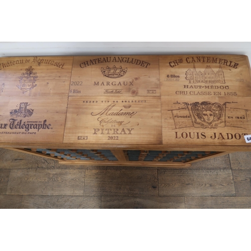 649 - A pine wine rack holding 48 bottles with a top made up of old wine cases - Width 92cm x Height 85cm