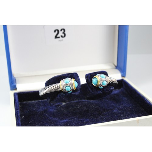 23 - A&nbsp;Victorian Style White Metal Turquoise Bangle