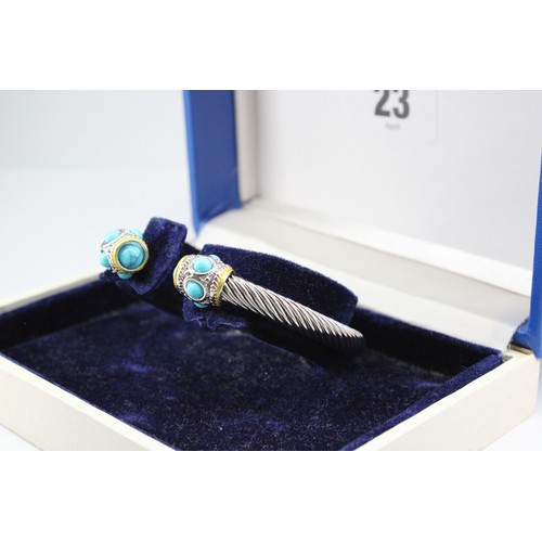 23 - A&nbsp;Victorian Style White Metal Turquoise Bangle