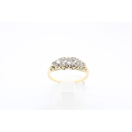 26 - An 18ct Yellow Gold Edwardian Old Cut 3 Stone Diamond Ring with Small Rose Cut Diamonds Ascent to th... 