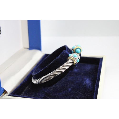 23 - A&nbsp;Victorian Style White Metal Turquoise Bangle