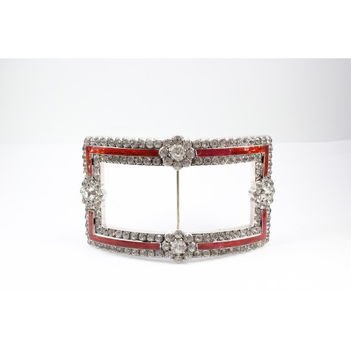 25 - A&nbsp;Large Possibly French Victorian Silver Guilloche Enamelled and Paste Buckle,&nbsp;Approx. 95m... 