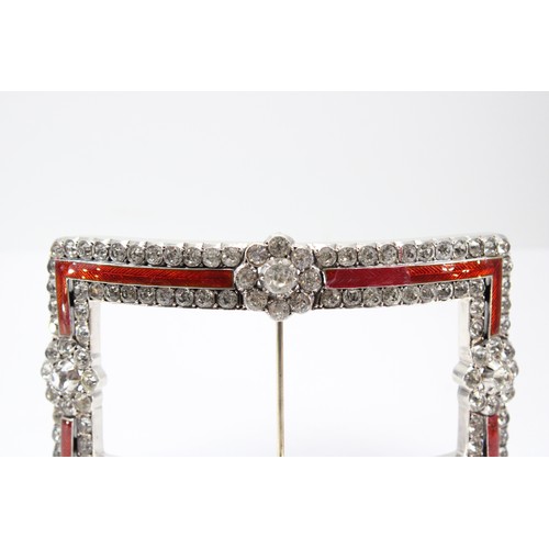 25 - A&nbsp;Large Possibly French Victorian Silver Guilloche Enamelled and Paste Buckle,&nbsp;Approx. 95m... 