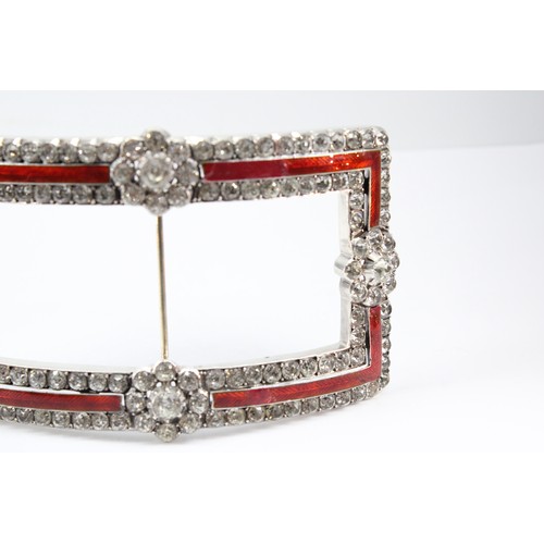 25 - A&nbsp;Large Possibly French Victorian Silver Guilloche Enamelled and Paste Buckle,&nbsp;Approx. 95m... 