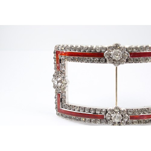 25 - A&nbsp;Large Possibly French Victorian Silver Guilloche Enamelled and Paste Buckle,&nbsp;Approx. 95m... 