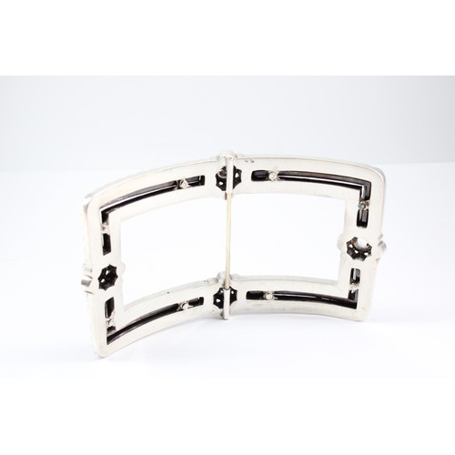 25 - A&nbsp;Large Possibly French Victorian Silver Guilloche Enamelled and Paste Buckle,&nbsp;Approx. 95m... 