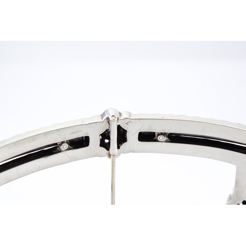 25 - A&nbsp;Large Possibly French Victorian Silver Guilloche Enamelled and Paste Buckle,&nbsp;Approx. 95m... 