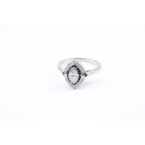 31 - A Fine Quality Platinum Marquis Shape Diamond and Sapphire Ring , The Diamonds and Sapphires are a R... 