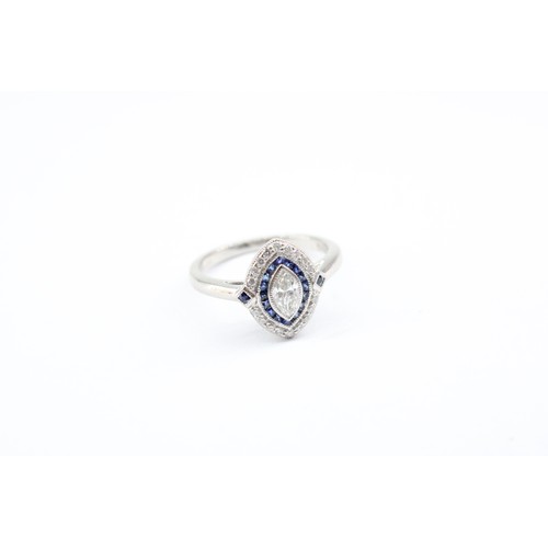 31 - A Fine Quality Platinum Marquis Shape Diamond and Sapphire Ring , The Diamonds and Sapphires are a R... 