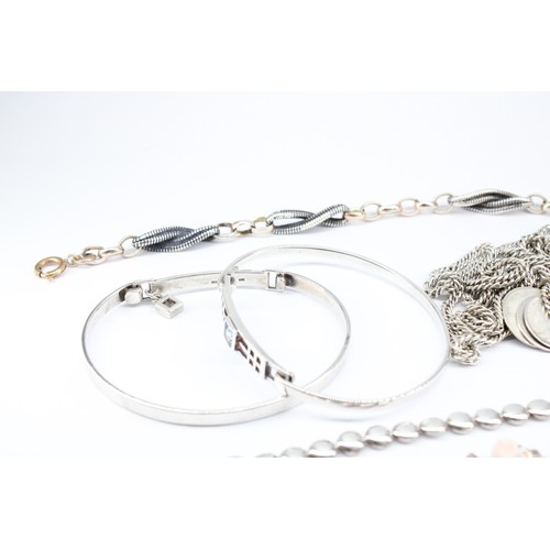 32 - Seven Pieces of White Metal Jewellery Including 2 Kit Heath Bangles and an Edwardian Muff Chain 142c... 