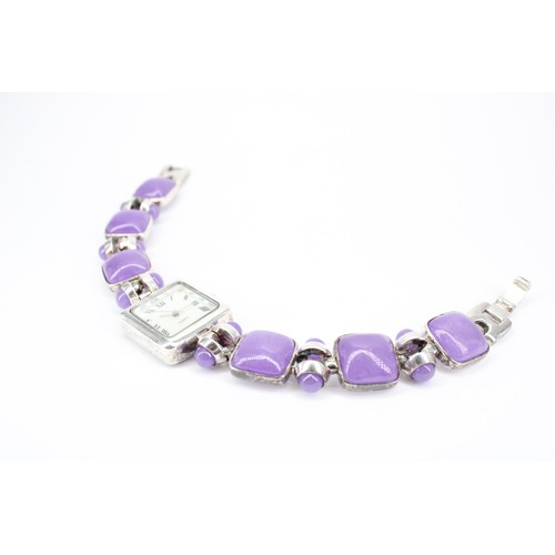 254 - A Ladies Unsigned Dial Sterling Silver & Purple Stone Watch, Believed to be amethyst&nbsp;Condit... 