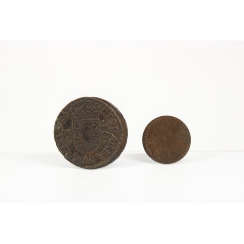 368 - A Copper&nbsp;1663 Spain Philip IV 16 Maravedis Coin. 3.26g together with French 1794 1 Centime.&nbs... 