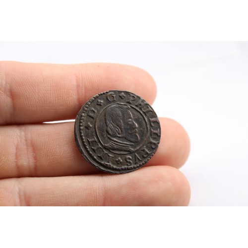 368 - A Copper&nbsp;1663 Spain Philip IV 16 Maravedis Coin. 3.26g together with French 1794 1 Centime.&nbs... 