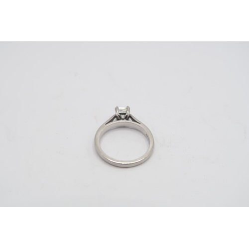 4 - A platinum Ascher cut diamond solitaire - approx diamond weight 0.38ct - ring size J - approx weight... 
