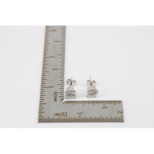 140 - A Pair of 18ct White Gold Diamond Ear Rings, the Diamonds are a Very Good Colour and Clarity, Colour... 